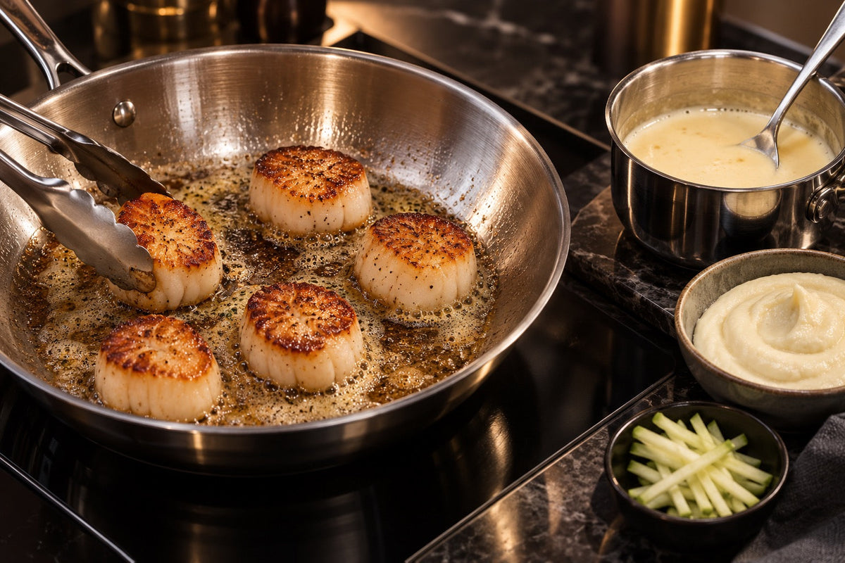Champagne Scallops: Jakobsmuscheln mit Beurre blanc & Selleriepüree